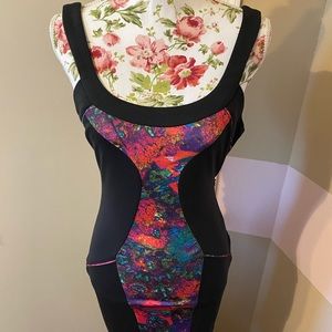 Black with Mult color front Bodycon Mid Dress